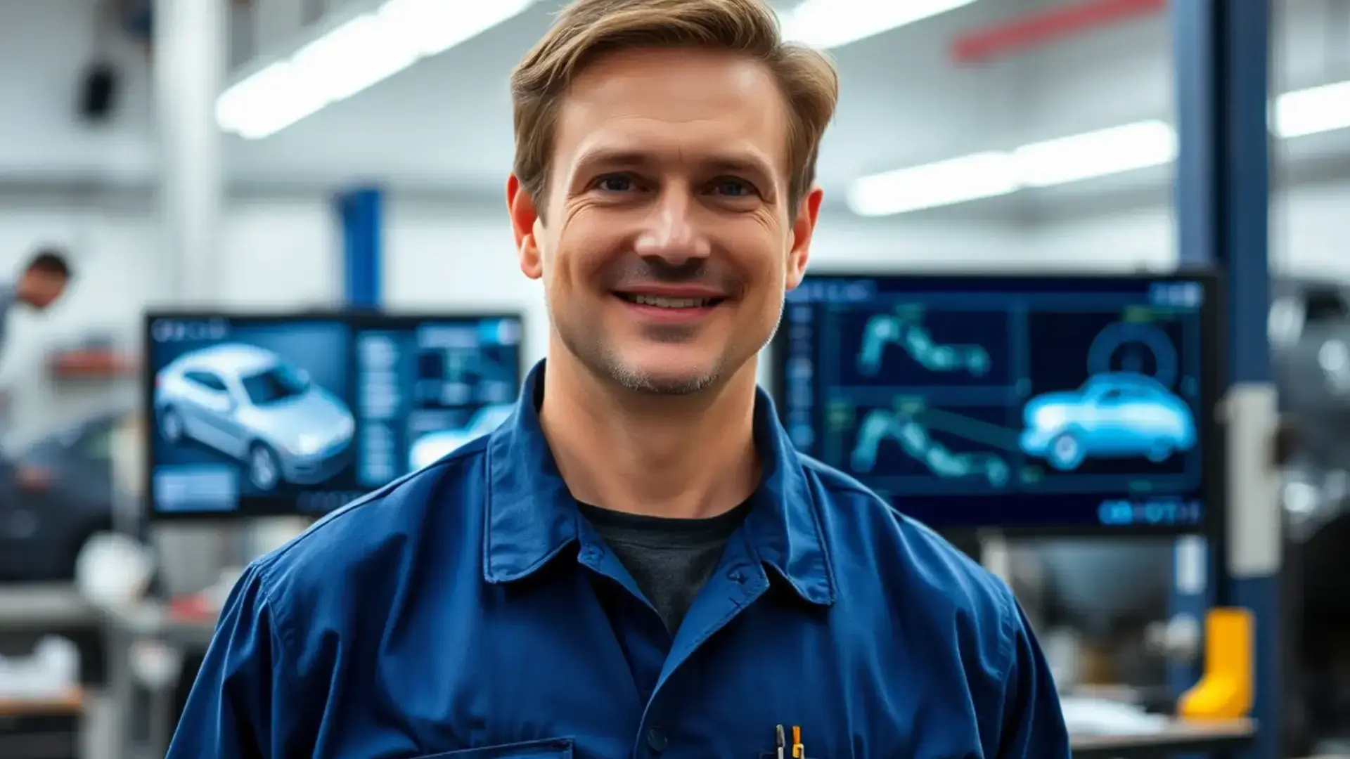 Professional auto mechanic performing vehicle diagnostics